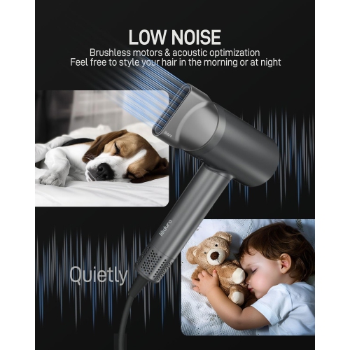liliduro High Speed Negative Ionic Professional Hair Dryer with Various Magnetic Nozzle Attachments, Diffuser Nozzle, Concentrator Nozzle and Hair