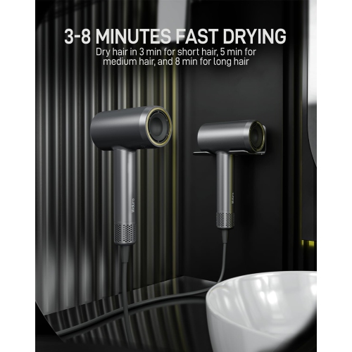 liliduro High Speed Negative Ionic Professional Hair Dryer with Various Magnetic Nozzle Attachments, Diffuser Nozzle, Concentrator Nozzle and Hair