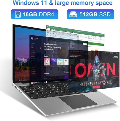 16 Inch Laptop, 16GB RAM, 512GB SSD, 11th Gen Intel Celeron N5095, FHD IPS Screen, Windows 11
