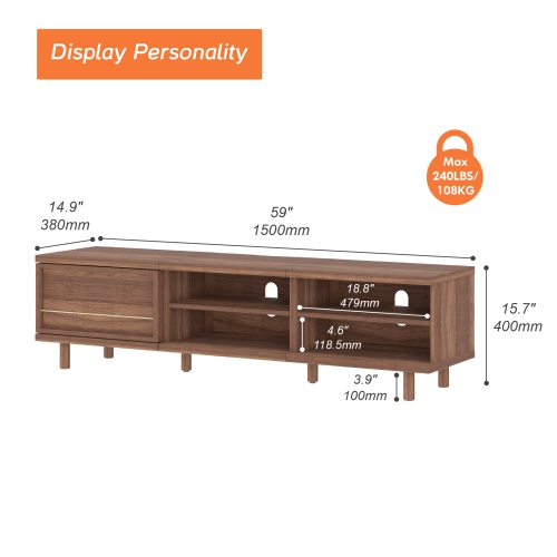 WAMPAT Modern 59" TV Stand for TVs up to 65 in, Wood TV Entertainment Center TV Console with Storage Cabinets &Shelves for Living Room Bedroom,