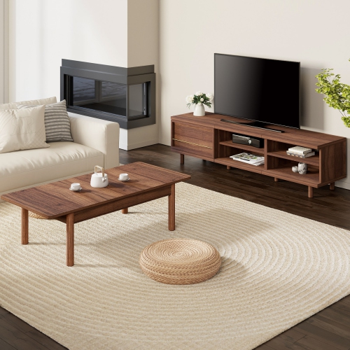 WAMPAT Modern 59" TV Stand for TVs up to 65 in, Wood TV Entertainment Center TV Console with Storage Cabinets &Shelves for Living Room Bedroom,