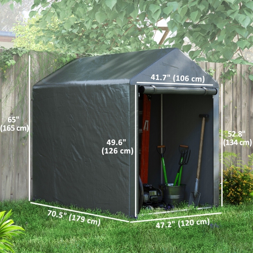 Outsunny 4 x 6ft Portable Shed, Outdoor Storage Shed Tent with Galvanised Steel Frame and Roll-up Door for Motorcycle, Bike, Garden Tools