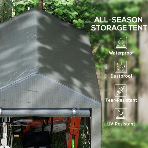 Outsunny 4 x 6ft Portable Shed, Outdoor Storage Shed Tent with Galvanised Steel Frame and Roll-up Door for Motorcycle, Bike, Garden Tools