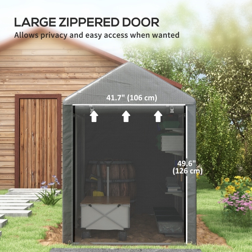Outsunny 4 x 6ft Portable Shed, Outdoor Storage Shed Tent with Galvanised Steel Frame and Roll-up Door for Motorcycle, Bike, Garden Tools