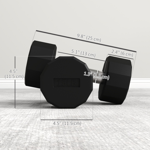 Soozier 2 x 15lbs Dumbbell Set, Rubber Covered Weights with Non-Slip Grip for Men Women Home Gym Workout