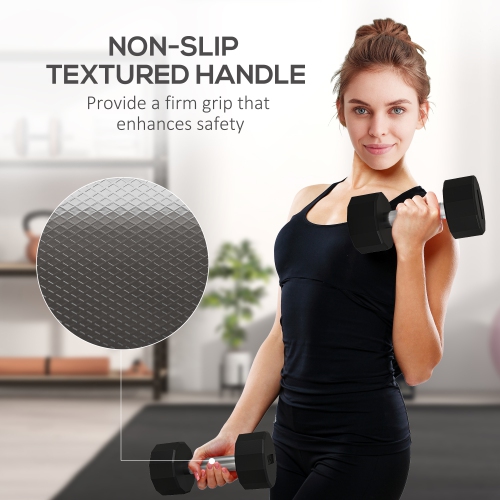 Soozier 2 x 15lbs Dumbbell Set, Rubber Covered Weights with Non-Slip Grip for Men Women Home Gym Workout