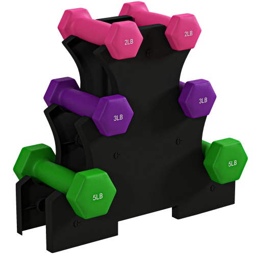 SOOZIER  20Lb Hex Dumbbells Set With Dumbbell Rack, Hand Weights for Home Gym Strength Training, 2 X 2 Lbs., 2 X 3 Lbs., 2 X 5 Lbs