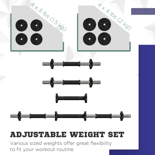 Soozier 2-in-1 Adjustable Weight Barbell & Dumbbells Set, Free Weights Set with Non-Slip Handlebars for Men and Women Home Gym Training, 33LBS