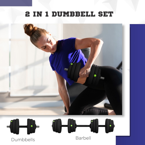 Soozier 2-in-1 Adjustable Weight Barbell & Dumbbells Set, Free Weights Set with Non-Slip Handlebars for Men and Women Home Gym Training, 55LBS
