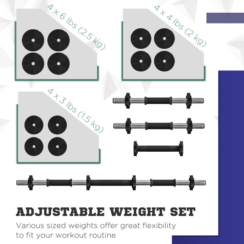 Soozier 2-in-1 Adjustable Weight Barbell & Dumbbells Set, Free Weights Set with Non-Slip Handlebars for Men and Women Home Gym Training, 55LBS