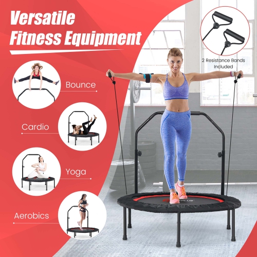 Costway 40'' Foldable Trampoline Fitness Rebounder w/Resistance Bands Adjustable Home