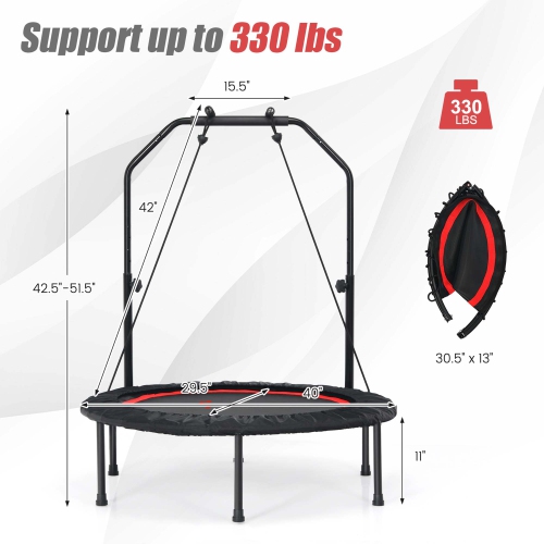 Costway 40'' Foldable Trampoline Fitness Rebounder w/Resistance Bands Adjustable Home