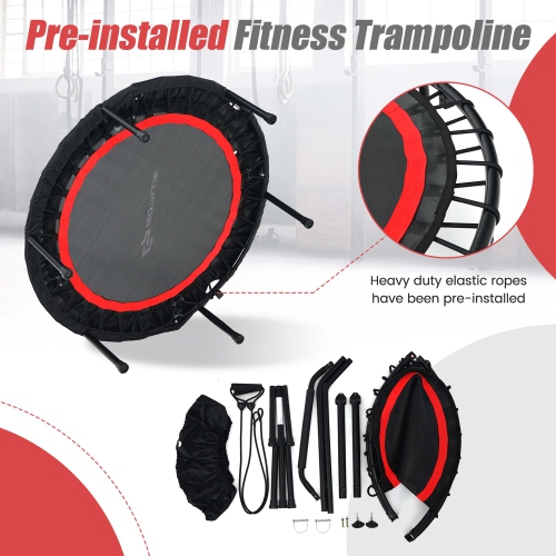 Costway 40'' Foldable Trampoline Fitness Rebounder w/Resistance Bands Adjustable Home