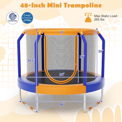 Costway 48" Mini Trampoline with Enclosure Heavy-Duty Metal Frame U-shaped Legs