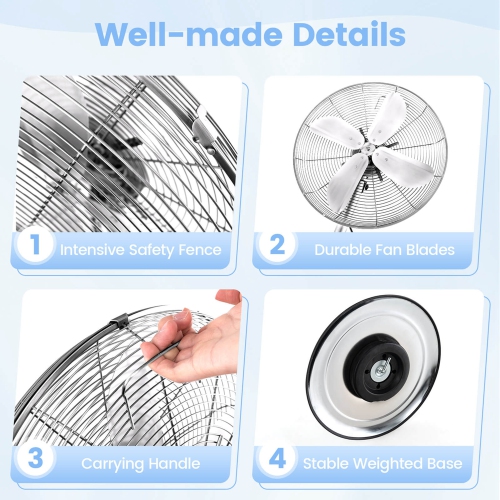 Ventilateur sur pied de 16 po de Costway avec 3 réglages de vitesse, poignée de transport, pales en aluminium
