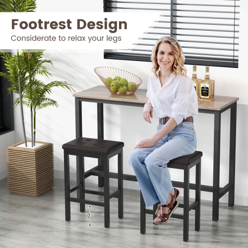 Costway Set of 2 Rubber Wood Bar Stools 24" Counter Height Stool with Padded Seat, Footrest