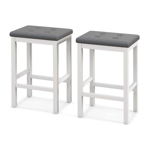 Costway Set of 2 Rubber Wood Bar Stools 24" Counter Height Stool with Padded Seat, Footrest