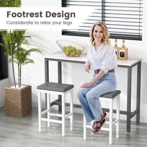 Costway Set of 2 Rubber Wood Bar Stools 24" Counter Height Stool with Padded Seat, Footrest