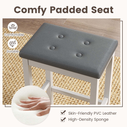 Costway Set of 2 Rubber Wood Bar Stools 24" Counter Height Stool with Padded Seat, Footrest