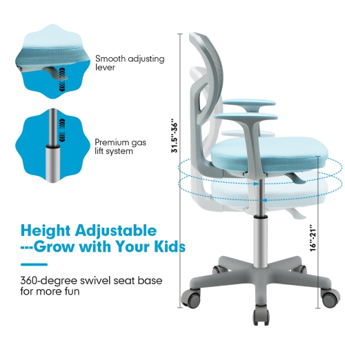 Costway Auto Lock Kids Mesh Chair with Armrests Height Adjustable 360-Degree Swivel