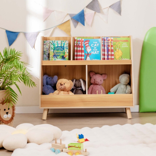 Bibliothèque de rangement en bois à 5 cubes avec pattes en bois pour enfants de Costway