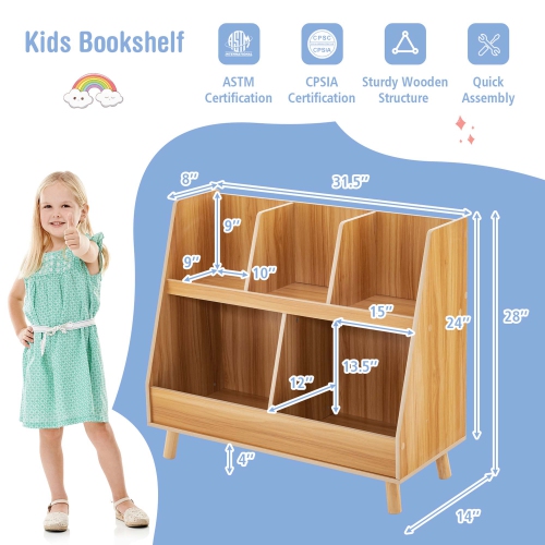 Bibliothèque de rangement en bois à 5 cubes avec pattes en bois pour enfants de Costway