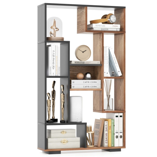 COSTWAY  47" Tall Bookshelf Modern Geometric Bookcase With Open Shelves Anti-Tipping Kits