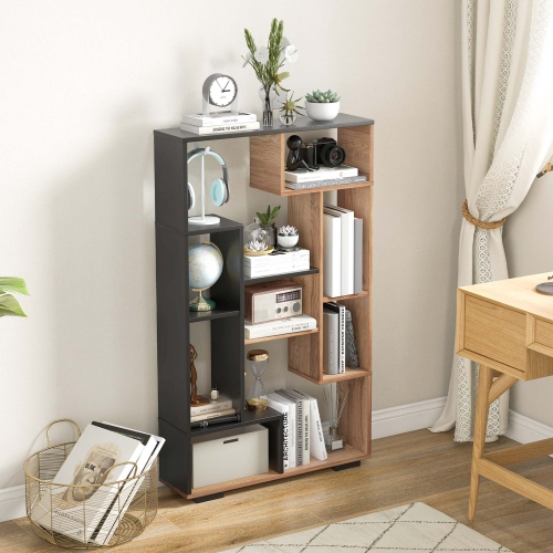 Costway 47" Tall Bookshelf Modern Geometric Bookcase with Open Shelves Anti-tipping Kits
