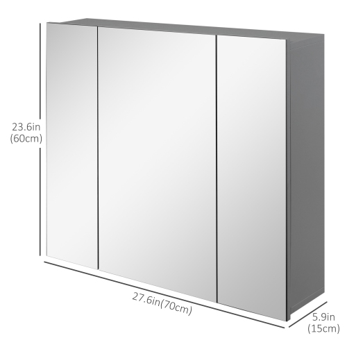 kleankin 28" x 24" Medicine Cabinet, Wall Mounted Bathroom Mirror Cabinet with Mirrored Doors, Adjustable Shelves, Grey