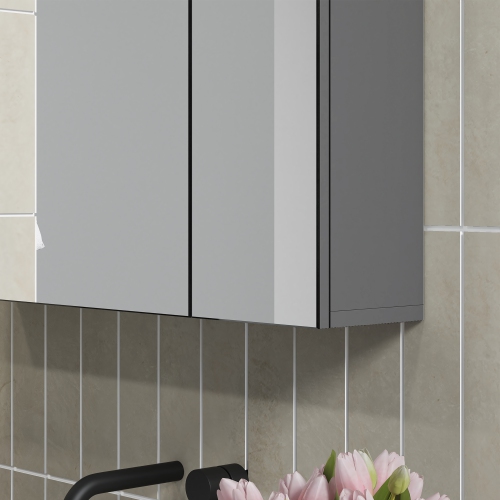 kleankin 28" x 24" Medicine Cabinet, Wall Mounted Bathroom Mirror Cabinet with Mirrored Doors, Adjustable Shelves, Grey