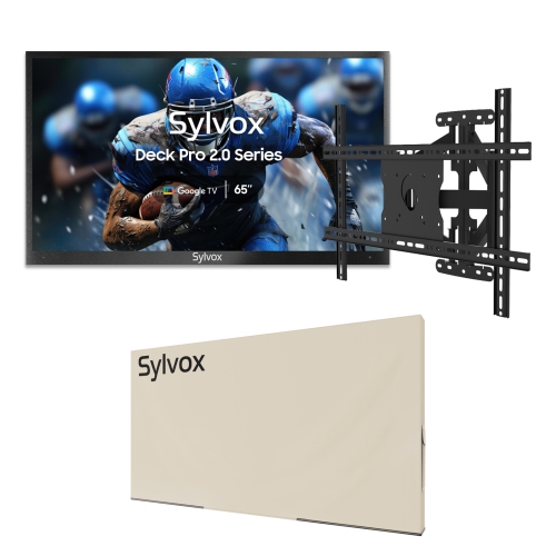 SYLVOX 65" Outdoor Smart TV + TV Mount + Cover, 4K 1000nits Google Outside Television Built-in Google Assistant, Chormecast, IP55 Waterproof TV for P