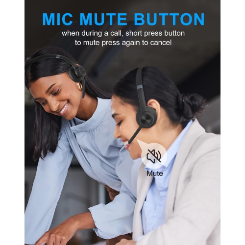 MONODEAL Trucker BT Headset, Wireless Headset with Microphone ENC Noise Cancelling & Mute Button, 40 Hrs Playtime, BT Headphones with Mic for Home