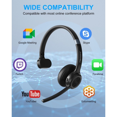 MONODEAL Trucker BT Headset, Wireless Headset with Microphone ENC Noise Cancelling & Mute Button, 40 Hrs Playtime, BT Headphones with Mic for Home