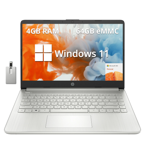 HP Stream 14" HD Laptop, AMD Athlon 3050U, 64GB eMMC, 4GB RAM, ‎Intel UHD Graphics 600, Full-size Keyboard, 720p HD Camera, 1-Year Microsoft 365,