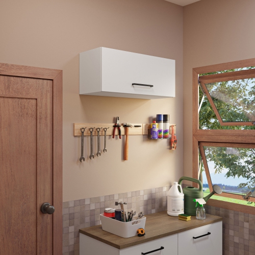 Armoire murale mince pour garage/salle utilitaire Madesa avec unité de rangement à porte horizontale de 31&nbsp;po - Blanc