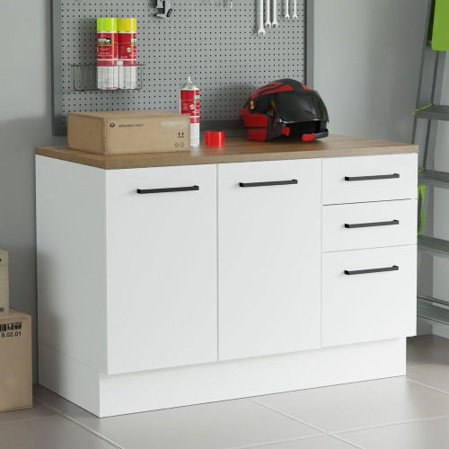 Madesa Garage and Utility Room Base Storage Cabinet with 2 Doors and 3 Drawers 47 Inch Organization Unit - White