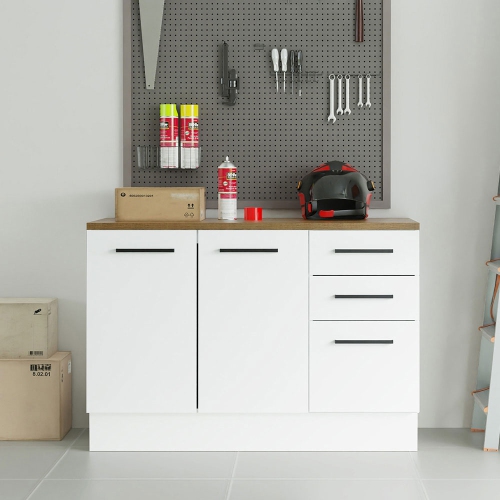 Madesa Garage and Utility Room Base Storage Cabinet with 2 Doors and 3 Drawers 47 Inch Organization Unit - White