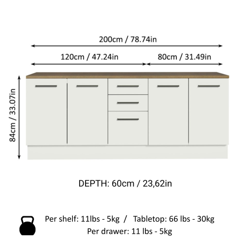 Madesa Compact Garage and Utility Room Storage Set 78 Inch Base Cabinet with 3 Drawers and 4 Doors Organization Unit - White