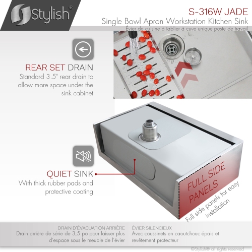 OPEN BOX A - Single Bowl Apron 30" Farmhouse Workstation Kitchen Sink S-316W