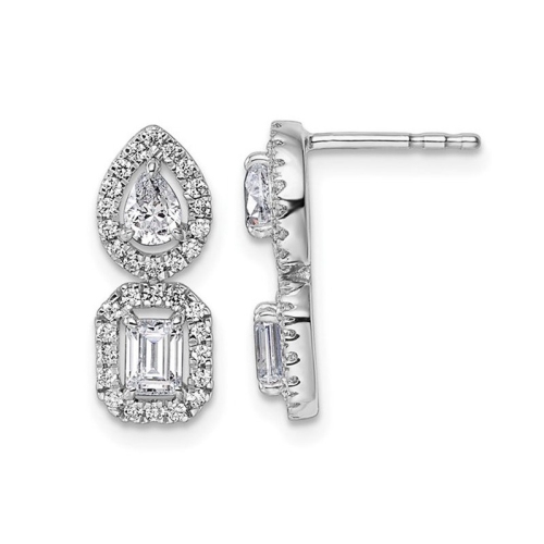GEM AND HARMONY  7/8 Carat (Ctw) Lab-Grown Diamond Halo Dangle Earrings In 14K Gold In White