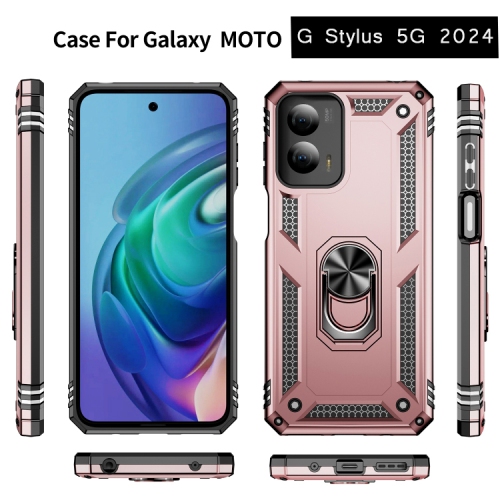 XCRS Moto G Stylus 5G 2024 Étui Dual-Layer Slim Design Armor avec couvercle à anneau magnétique