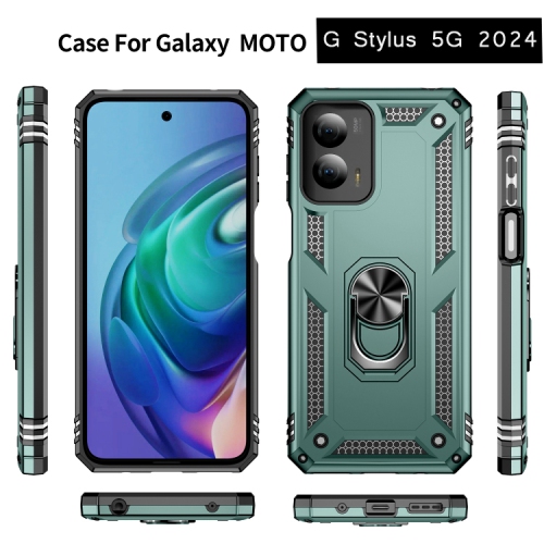 XCRS Moto G Stylus 5G 2024 Étui Dual-Layer Slim Design Armor avec couvercle à anneau magnétique