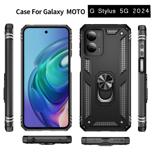 XCRS Moto G Stylus 5G 2024 Étui Dual-Layer Slim Design Armor avec couvercle à anneau magnétique
