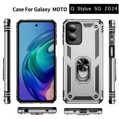 XCRS Moto G Stylus 5G 2024 Étui Dual-Layer Slim Design Armor avec couvercle à anneau magnétique