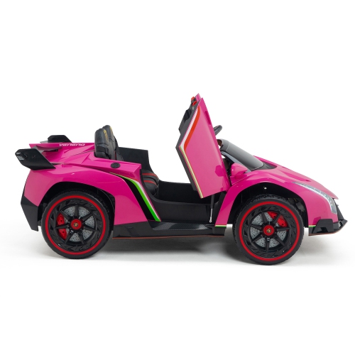 KidsVIP Kids Ride On Lamborghini Veneno 12V Battery Powered 4x4 AWD Remote Control Car: Rubber Wheels, Butterfly Doors, 1 Leather Seat, Music Player,
