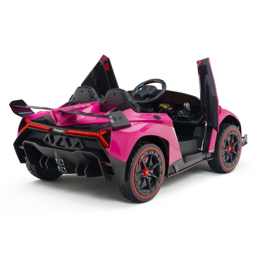 KidsVIP Kids Ride On Lamborghini Veneno 12V Battery Powered 4x4 AWD Remote Control Car: Rubber Wheels, Butterfly Doors, 1 Leather Seat, Music Player,