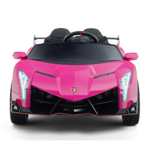 KidsVIP Kids Ride On Lamborghini Veneno 12V Battery Powered 4x4 AWD Remote Control Car: Rubber Wheels, Butterfly Doors, 1 Leather Seat, Music Player,