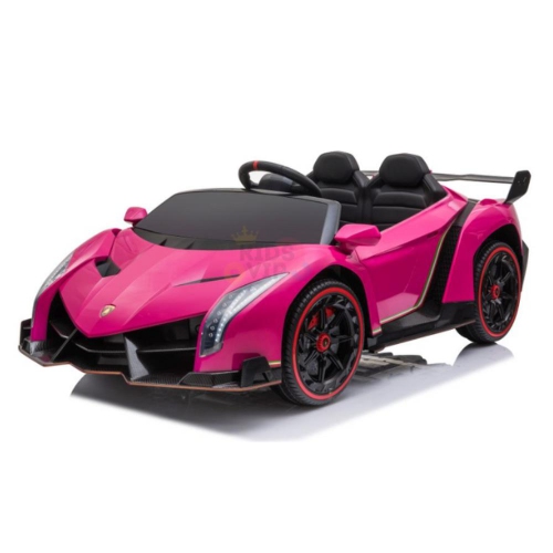 KidsVIP Kids Ride On Lamborghini Veneno 12V Battery Powered 4x4 AWD Remote Control Car: Rubber Wheels, Butterfly Doors, 1 Leather Seat, Music Player,
