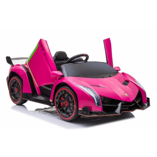 KidsVIP Kids Ride On Lamborghini Veneno 12V Battery Powered 4x4 AWD Remote Control Car: Rubber Wheels, Butterfly Doors, 1 Leather Seat, Music Player,