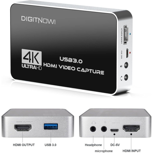 DIGITNOW 4K Video Capture Card, USB3.0 HDMI Game Capture Device with HDMI Loop-Out, 4K60 Capture No-Lag Passthrough